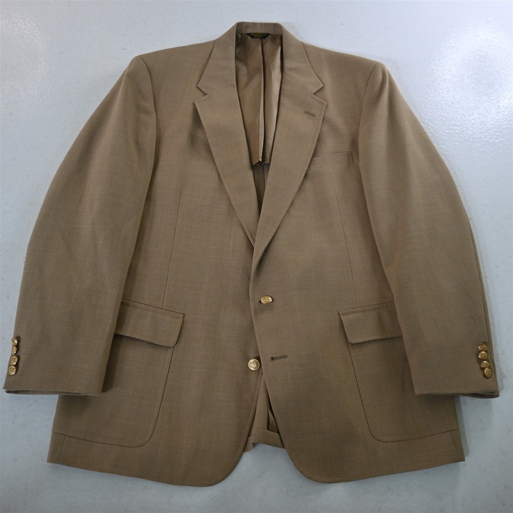 Vtg Maison Blanche 50L Khaki Hopsack Gold Button‎ Mens Blazer Jacket Sport Coat